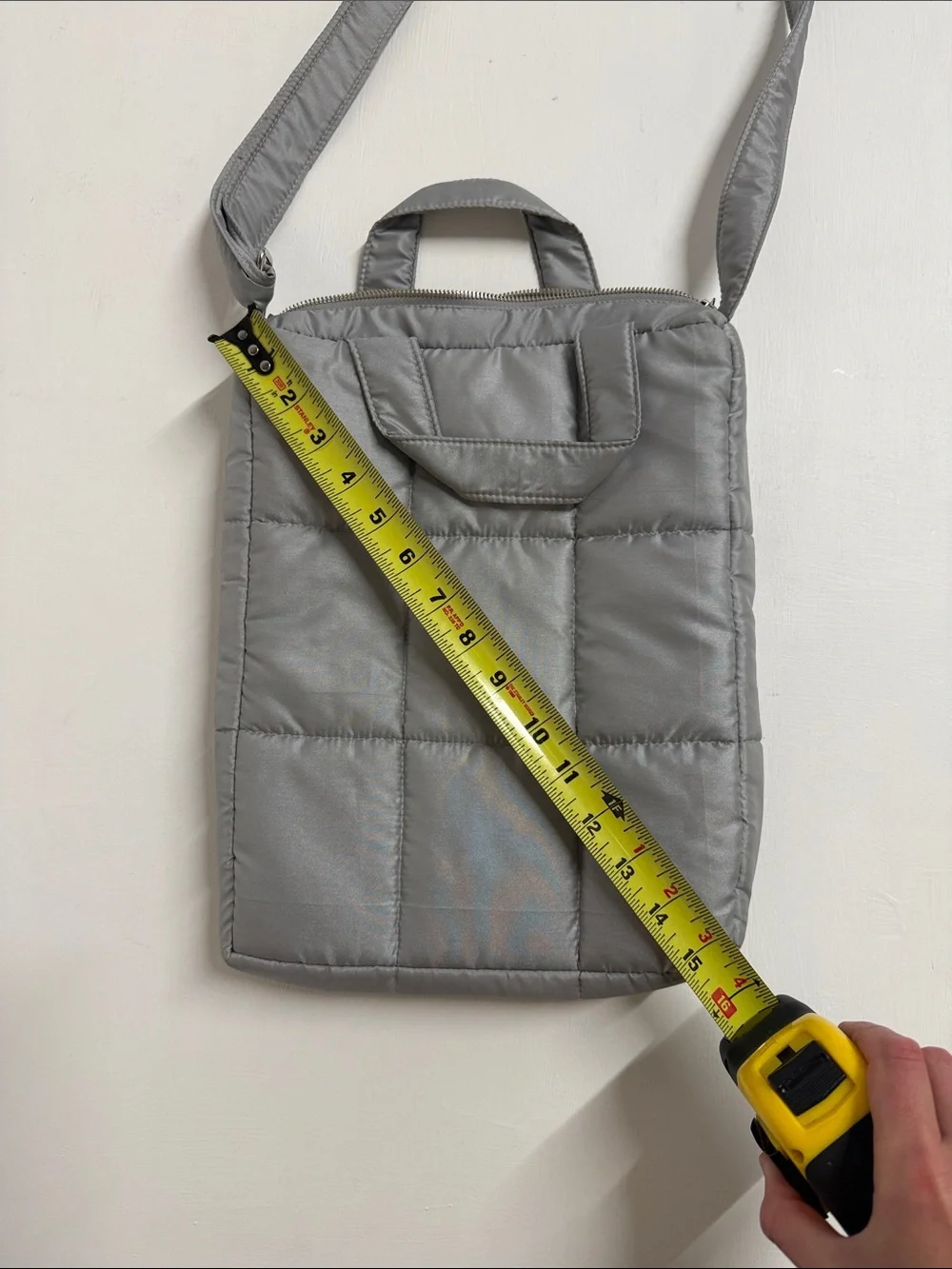 Quilted puffer silver Light Gray Crossbody Tote Bag